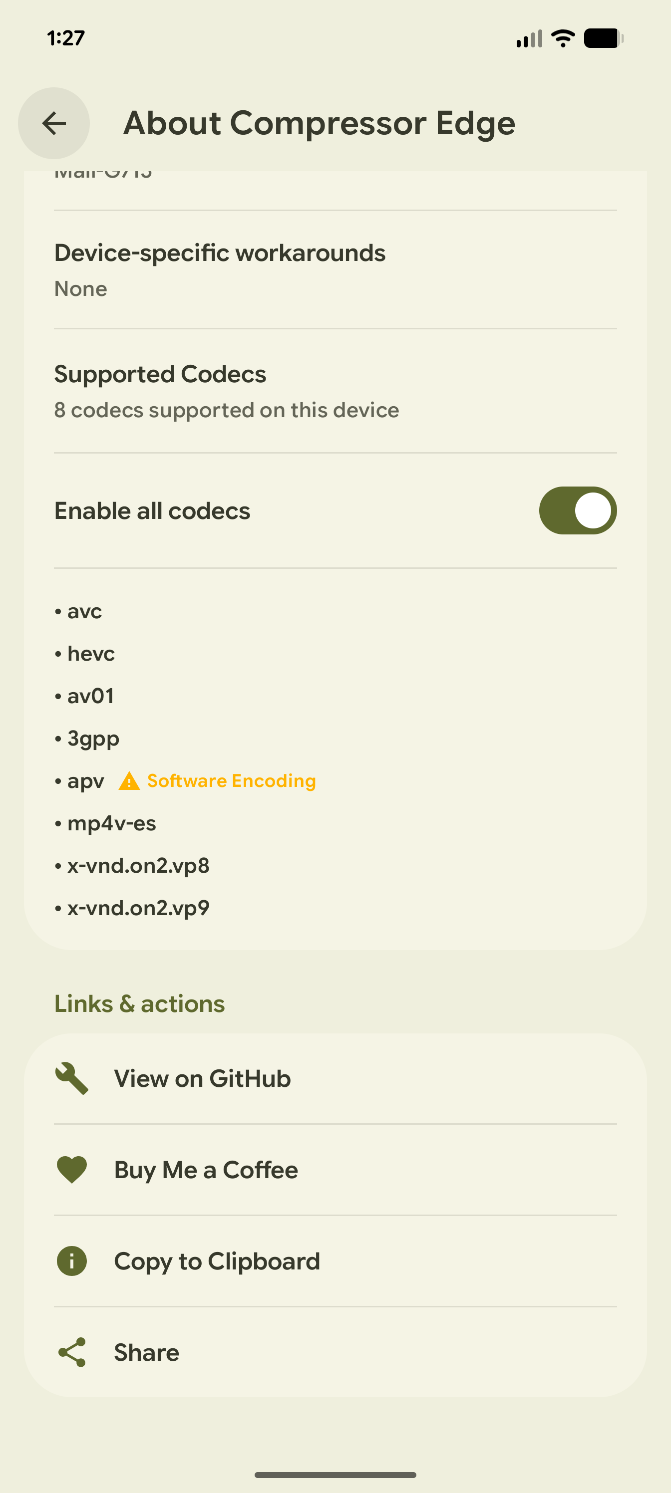 Compressor Edge enable all codecs setting