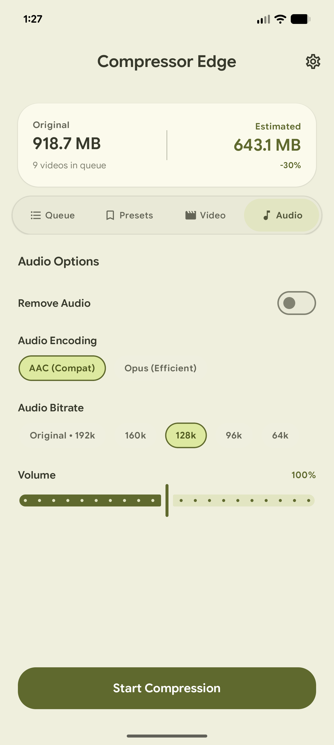 Compressor Edge audio encoding selection