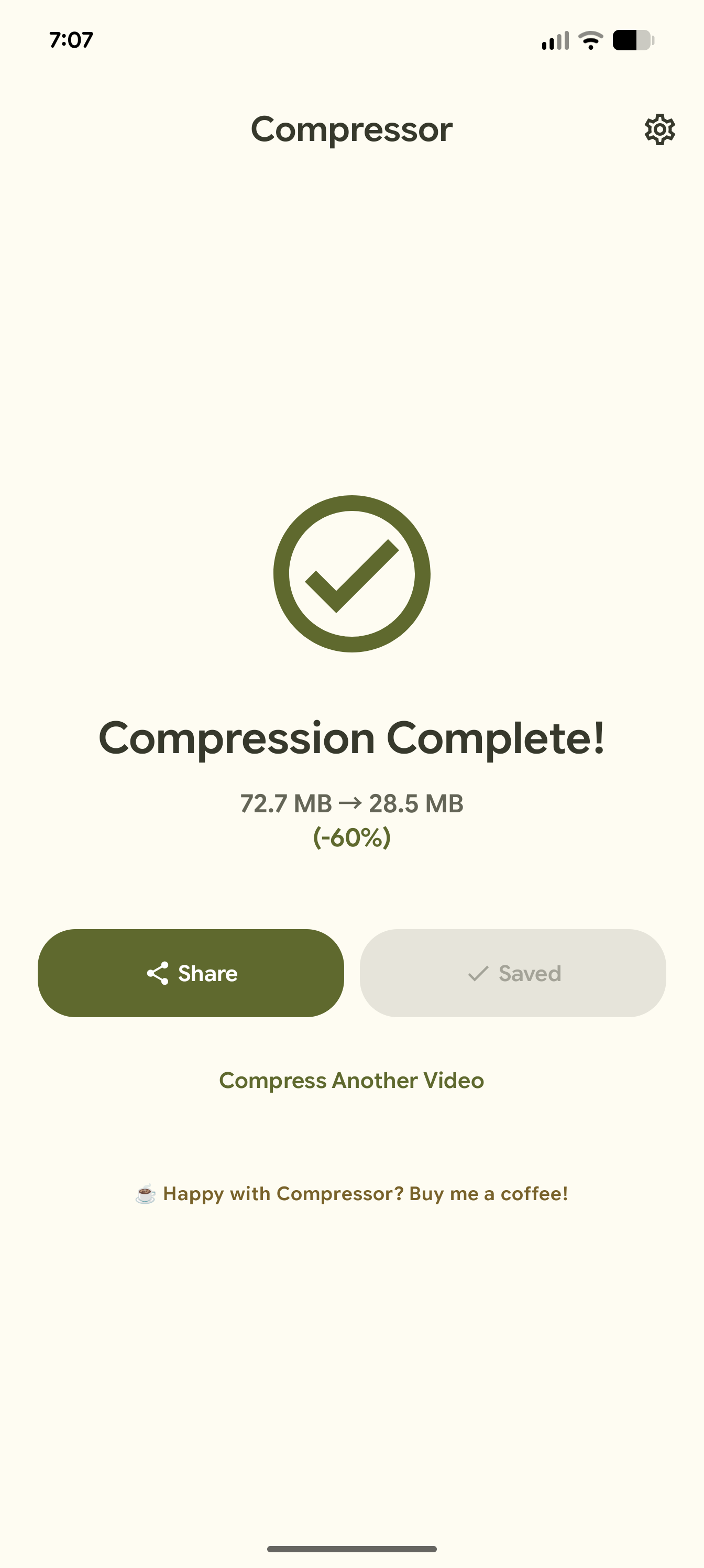 Compressor share or save completion panel